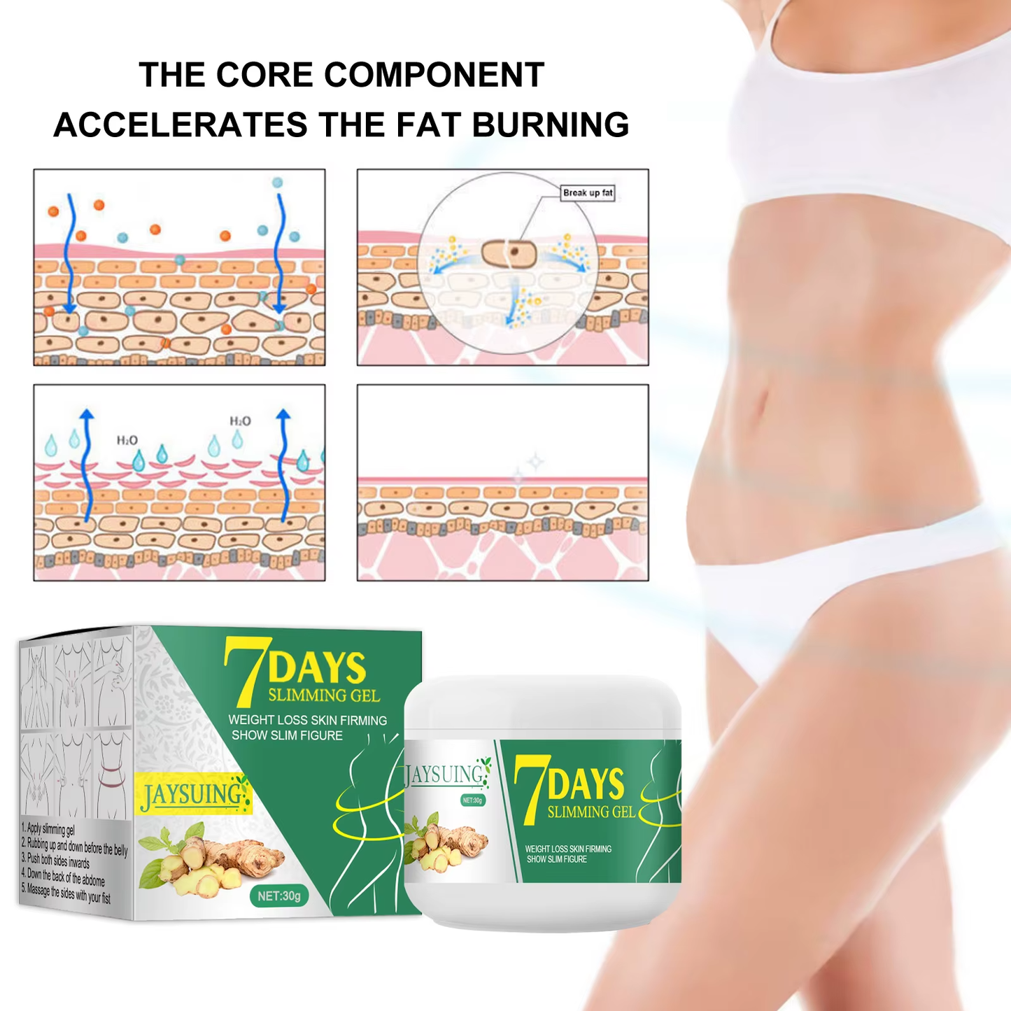 7 DAYS Ginger Slimming Cream Fast Weight Loss Removal Leg Waist Cellulite Fat Burning Massage Cream