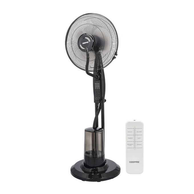 Geepas 16" Mist Fan with Remote Control,3 Speed, Oscillation & Tilt Function Timer Transparent Water Tank LCD Display Home Office Use