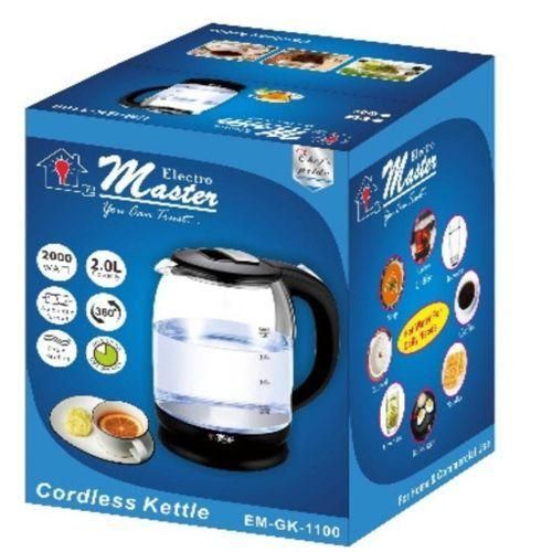 Electro Master 2 Liter Electric Blue Led Glass Kettle Water Boiler Milk Pot- Multicolor