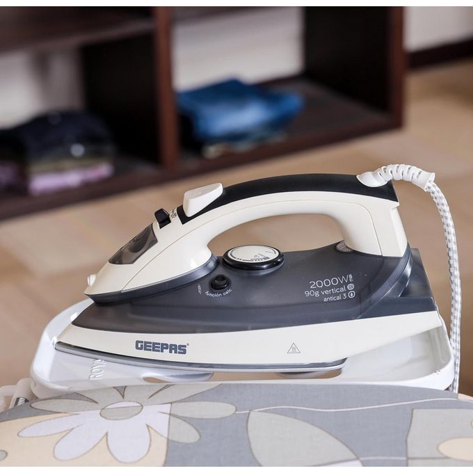 Geepas Ceramic Steam Iron 2000W- Temperature Control for Wet/Dry Crease Free Ironing Steam Function & Self Cleaning Function