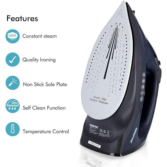 Geepas 2-In-1 Dry And Wet Steam Iron With Ceramic Soleplate