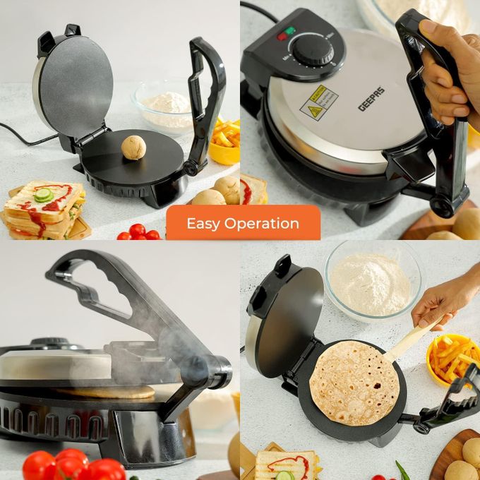 Geepas Chapathi Maker - Non-stick Coating with Thermostat Control Cool Touch Handle with Indicator Lights
