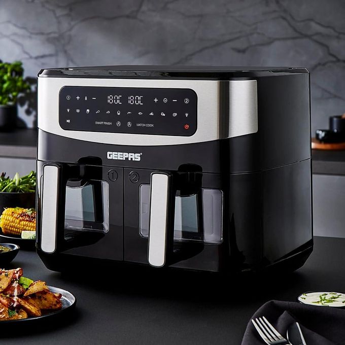 Geepas 9L Air Fryer with Vortex 10-in-1 Digital Convection LED Touchscreen Non-Stick Baskets Oil Free Toaster Oven