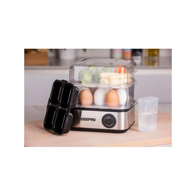 Geepas Electric Egg Boiler For 16 Eggs With Poacher & Omelette Maker Bowl, Can Boil, Poach And Make Omelettes
