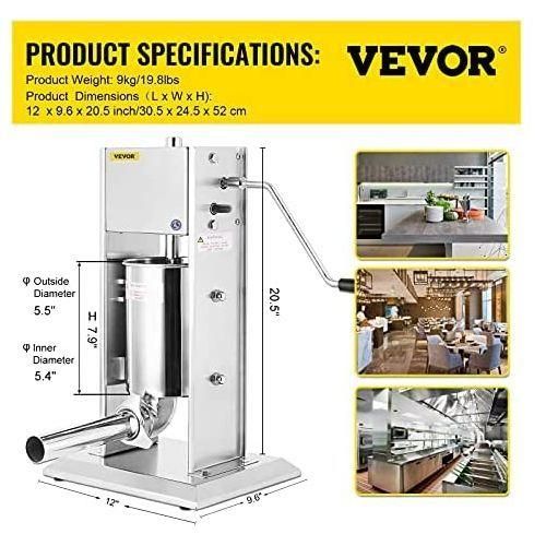 Electro Masters Sausage Filling Machine 3L Stainless Steel Sausage Maker Vertical Manual two Speed - Silver
