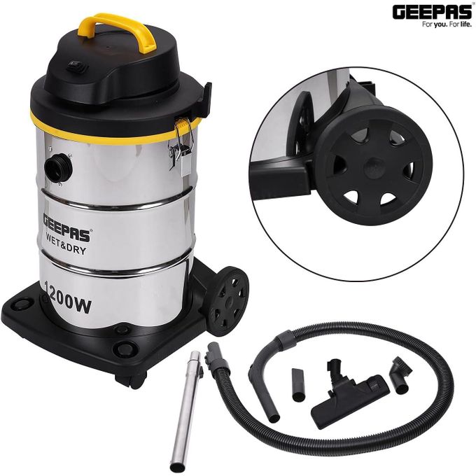 Geepas 2-in-1 Blow and Wet & Dry Vacuum Cleaner Powerful Copper Motor 23L Capacity Stainless Steel Drum Tank Dust Full Indicator