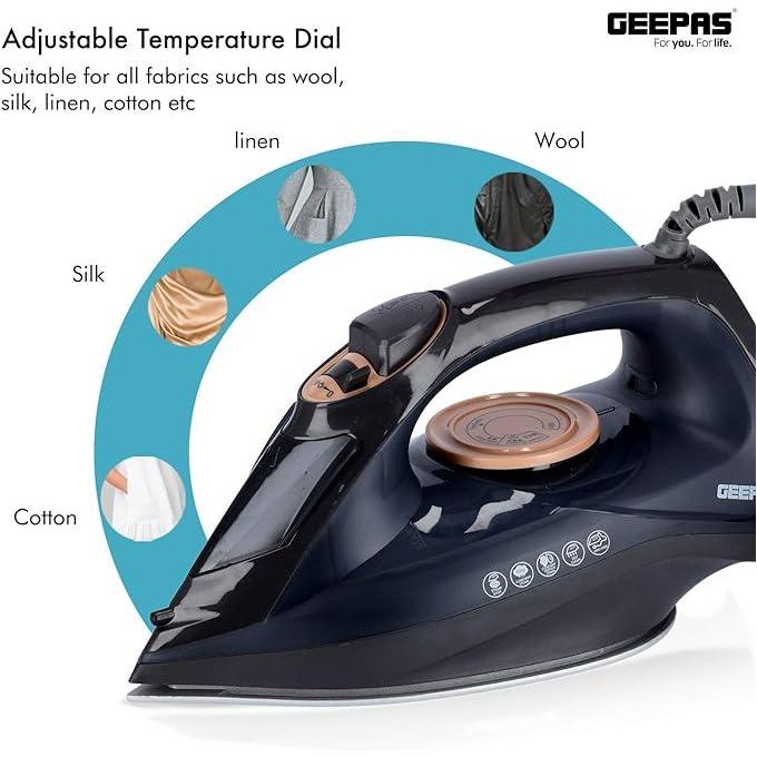 Geepas 2-In-1 Dry And Wet Steam Iron With Ceramic Soleplate