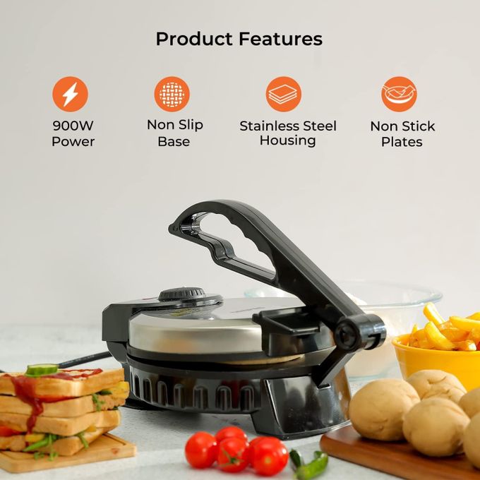 Geepas Chapathi Maker - Non-stick Coating with Thermostat Control Cool Touch Handle with Indicator Lights