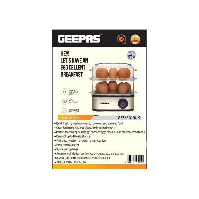 Geepas Electric Egg Boiler For 16 Eggs With Poacher & Omelette Maker Bowl, Can Boil, Poach And Make Omelettes