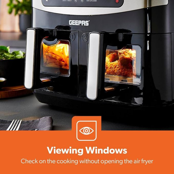 Geepas 9L Air Fryer with Vortex 10-in-1 Digital Convection LED Touchscreen Non-Stick Baskets Oil Free Toaster Oven