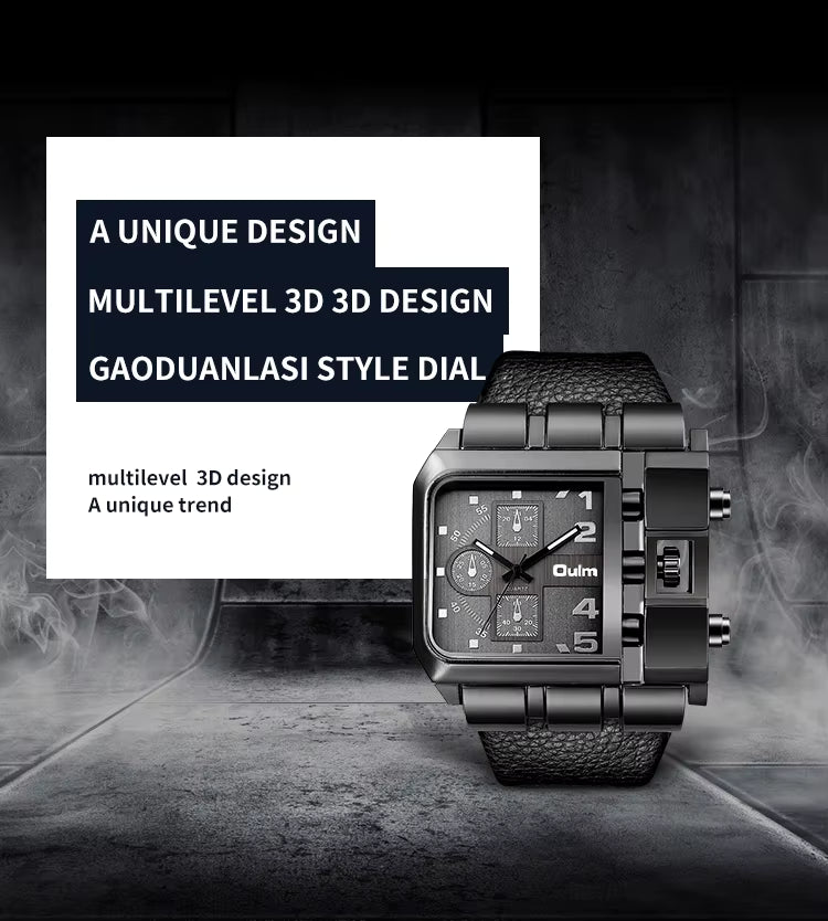 Oulm 3364 Men Luxury Quartz Watches Relojes Montre Homme Rectangle New Style Fashion Leather Band Sport Wrist Watch for Japan