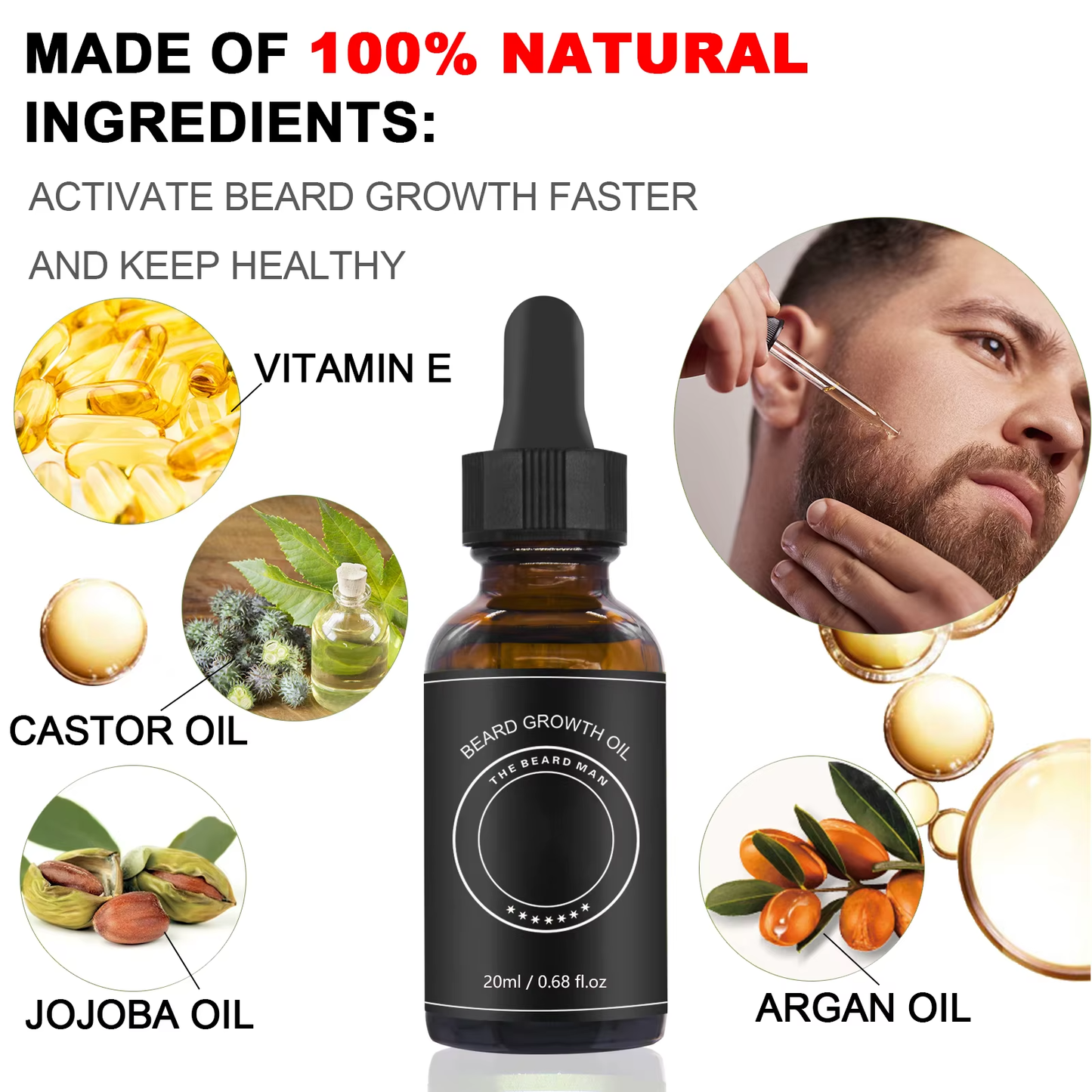 Beard Oil Growth Fast Nourishing Beard 100% Pure Natural Organic Beard Growth Oil for Men