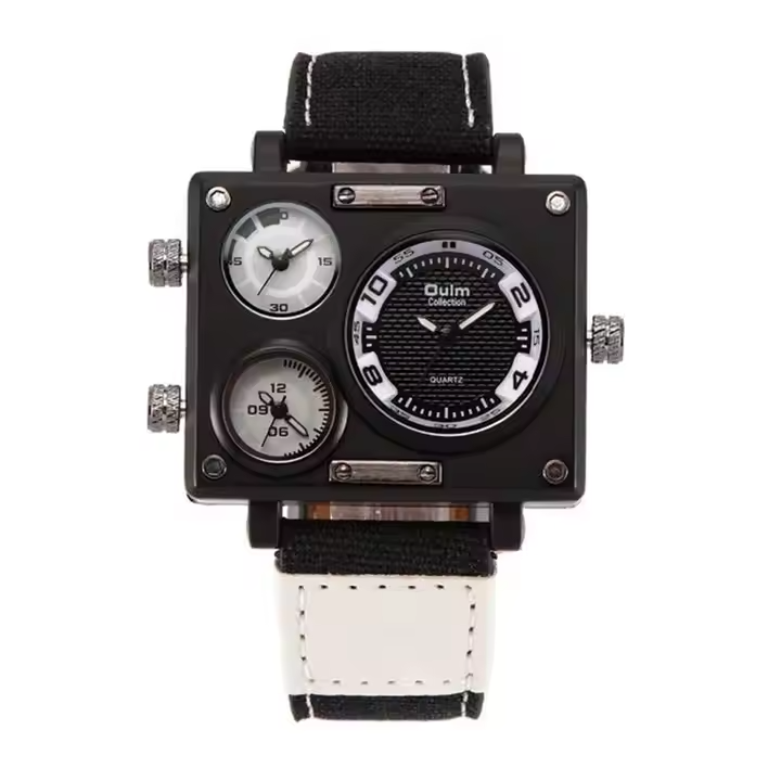 Oulm Luxury Men's Casual Watch with Large Dial Square Quartz Multi-Time Zone Military Style Custom Logo Dominant Export Design