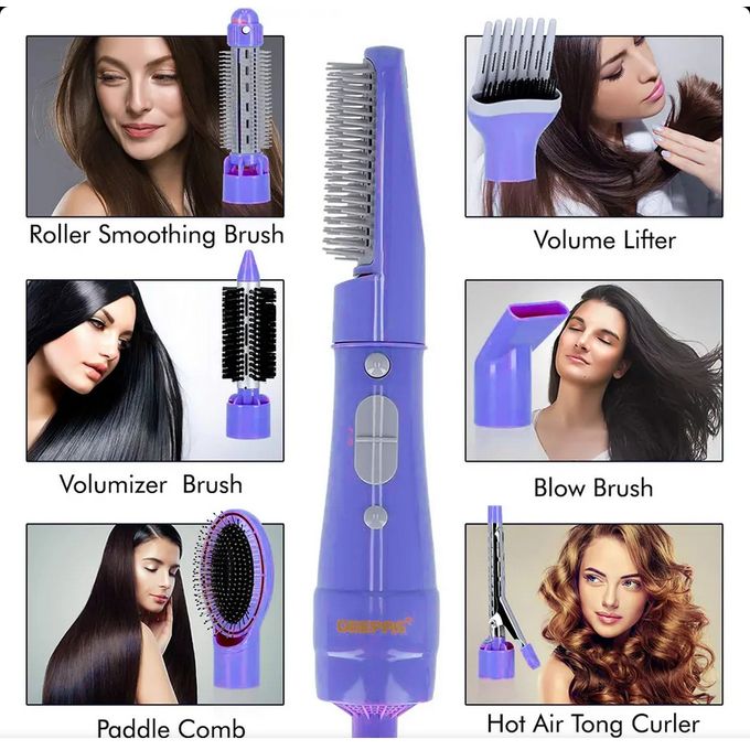 Geepas 6-in-1 Hair Styler 750W - 2 Speed Settings, Overheat Protection, 360 Swivel Cord & Cool Function - Multi-Functional Salon Hair Styler -Multi