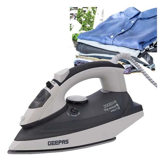 Geepas Ceramic Steam Iron 2000W- Temperature Control for Wet/Dry Crease Free Ironing Steam Function & Self Cleaning Function