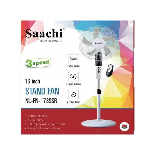 Saachi 16 Inch Stand Fan With Remote Control, 3 Speed, 3 Wind Modes