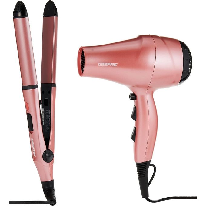 Geepas 4 In 1 Hair Dressing Set 2000W Portable Hair Dryer, Straightener, Curler with Eva Bag Ideal for Styling All Hairs- Multi