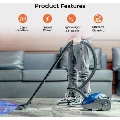 Geepas Vacuum Cleaner Handheld & Stick, 1.5L Dust Bag Capacity,Powerful Motor Comfortable Handle, Rolling wheels with Easy Parking Nozzle and Dust Full Indicator