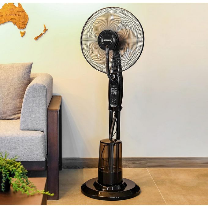 Geepas 16" Mist Fan with Remote Control,3 Speed, Oscillation & Tilt Function Timer Transparent Water Tank LCD Display Home Office Use