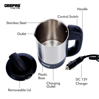 Geepas 12V Stainless steel Car Travel Kettle , 500ML