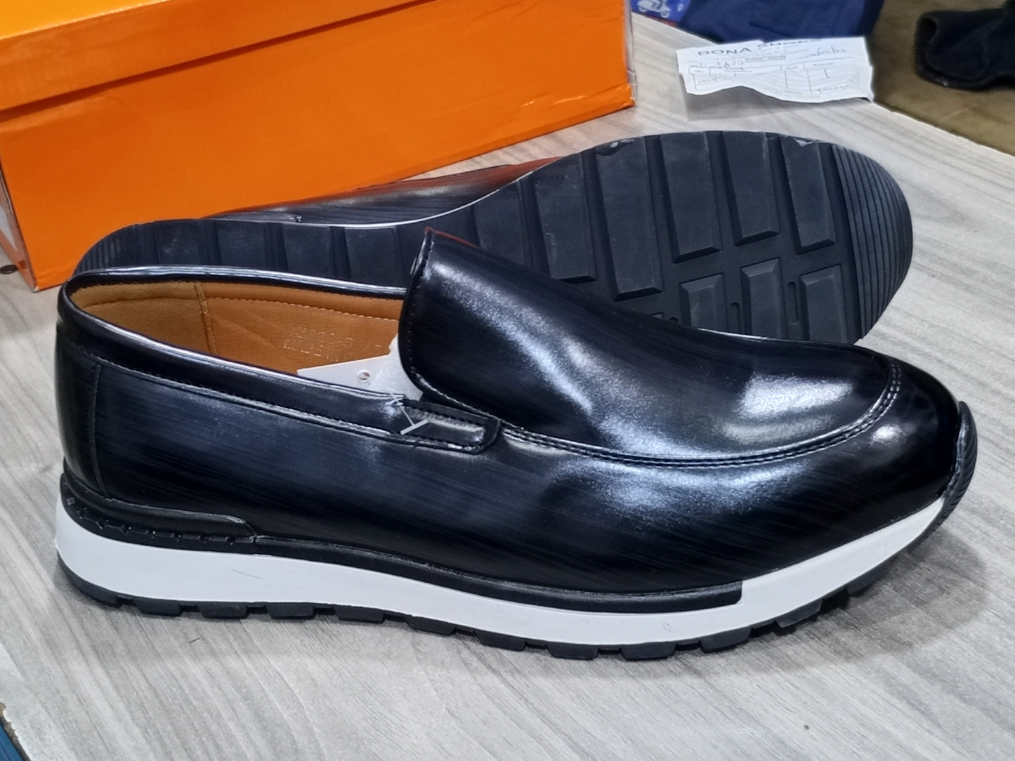 Men’s Formal Gentle Office Shoes – Classic Black with Modern White Sole