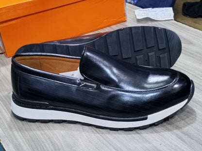 Men’s Formal Gentle Office Shoes – Classic Black with Modern White Sole