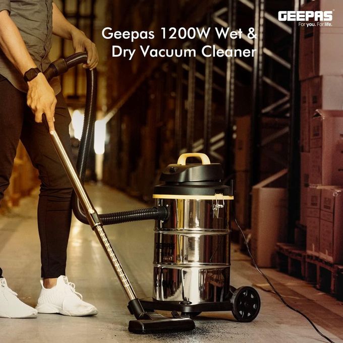Geepas 2-in-1 Blow and Wet & Dry Vacuum Cleaner Powerful Copper Motor 23L Capacity Stainless Steel Drum Tank Dust Full Indicator