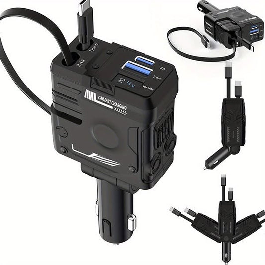 120W Super Fast Car Charger – 4-in-1 Retractable Cable Adapter