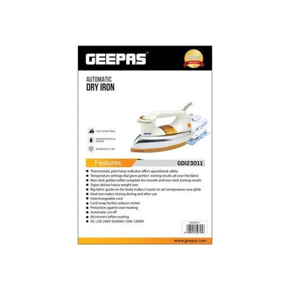 Geepas Electric Dry Iron Household Portable Handheld Iron 1200W Upgraded Temperature Control