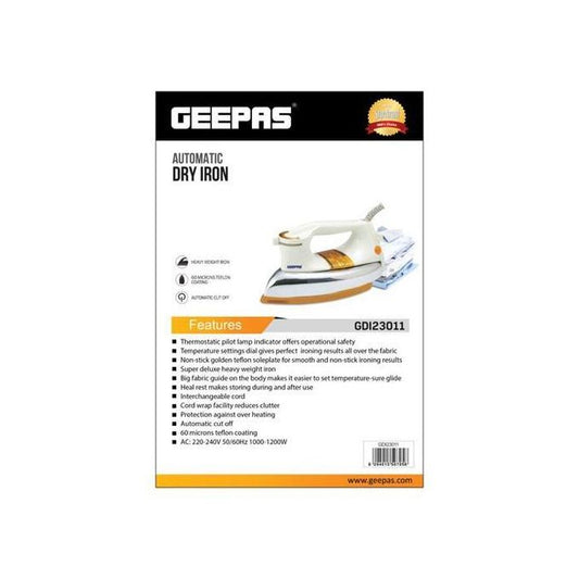 Geepas Electric Dry Iron Household Portable Handheld Iron 1200W Upgraded Temperature Control