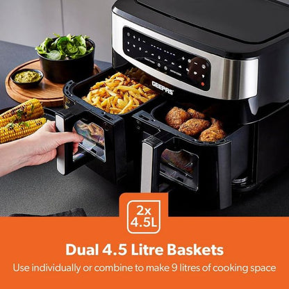 Geepas 9L Air Fryer with Vortex 10-in-1 Digital Convection LED Touchscreen Non-Stick Baskets Oil Free Toaster Oven