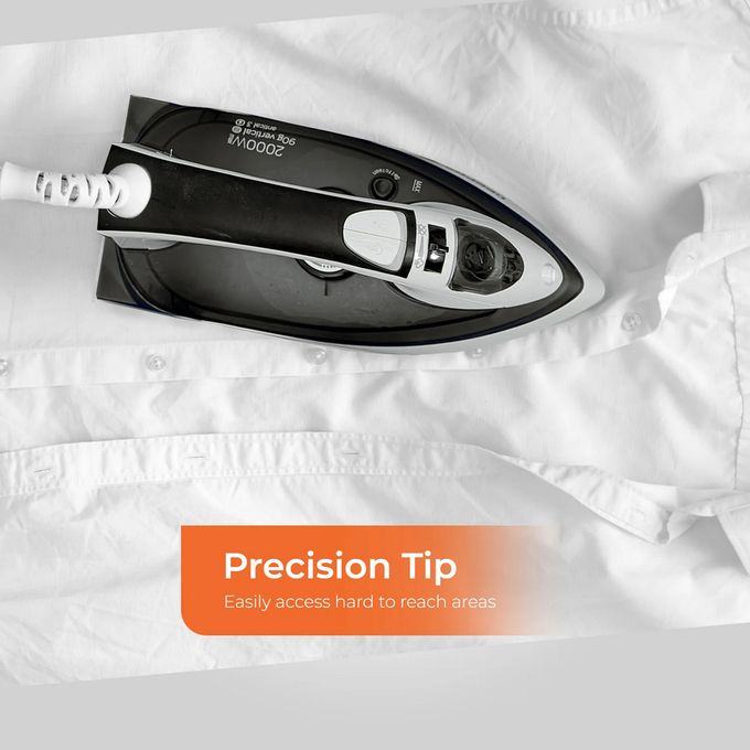 Geepas Ceramic Steam Iron 2000W- Temperature Control for Wet/Dry Crease Free Ironing Steam Function & Self Cleaning Function