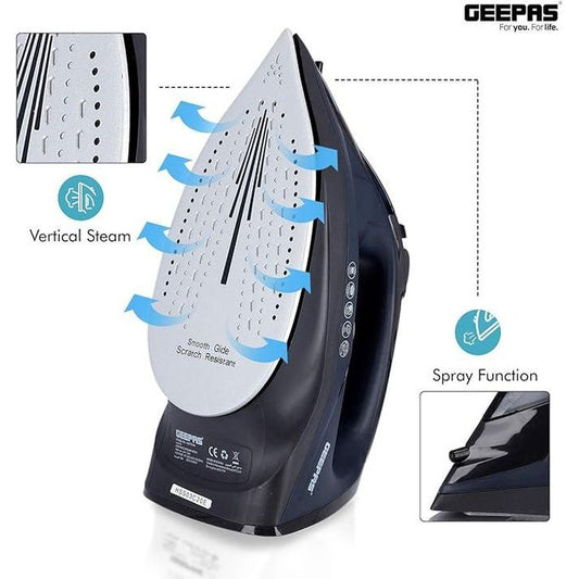 Geepas 2-In-1 Dry And Wet Steam Iron With Ceramic Soleplate