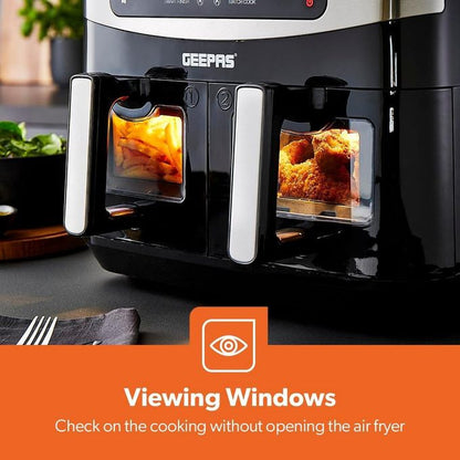 Geepas 9L Air Fryer with Vortex 10-in-1 Digital Convection LED Touchscreen Non-Stick Baskets Oil Free Toaster Oven