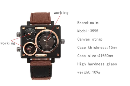 Oulm 3595 Men’s Luxury Multi-Time Zone Watch – with free bracelet