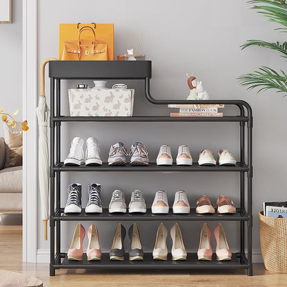 Household Organizer Cabinet 5-layer Metal Shoe Storage Shelf Rack -Black & White