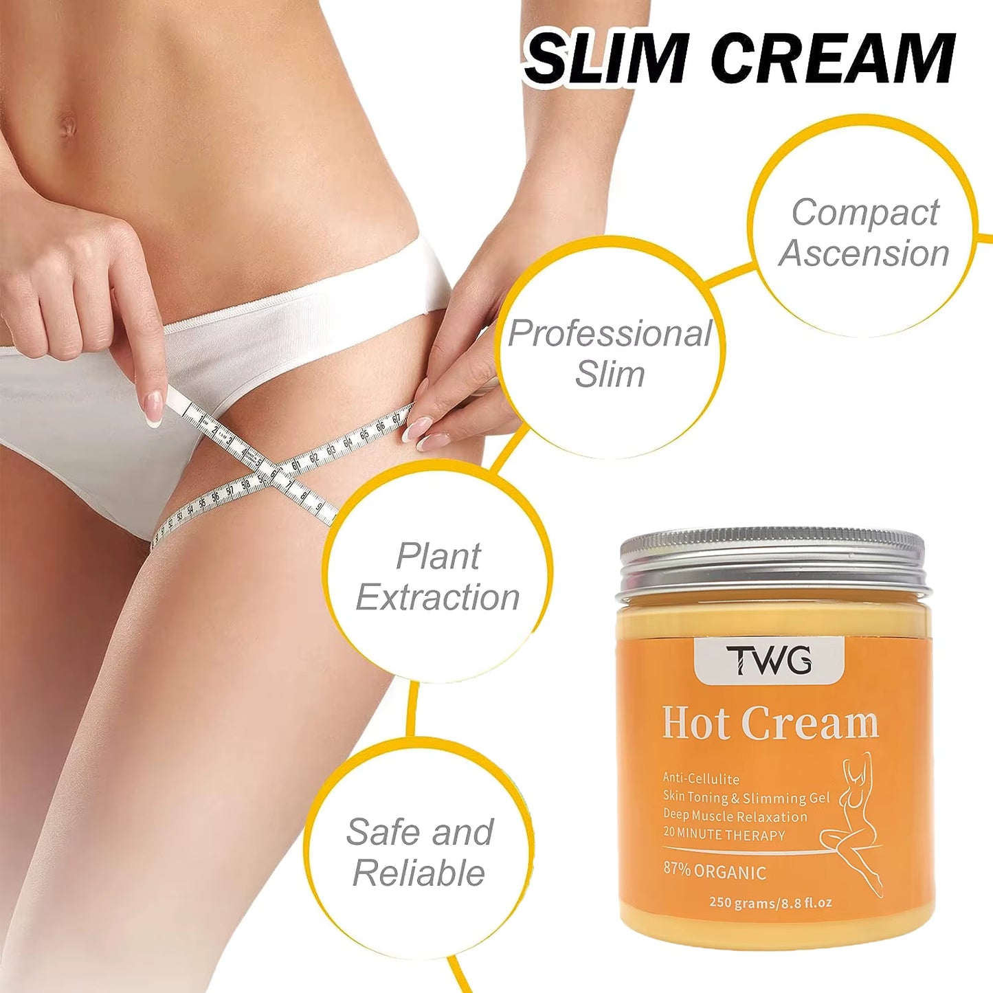 TWG 250g cream for fat burning and Weight Loss  Anti Cellulite Slimming Body Cream Weight Loss Belly Hot Cream Body Slimming Cream