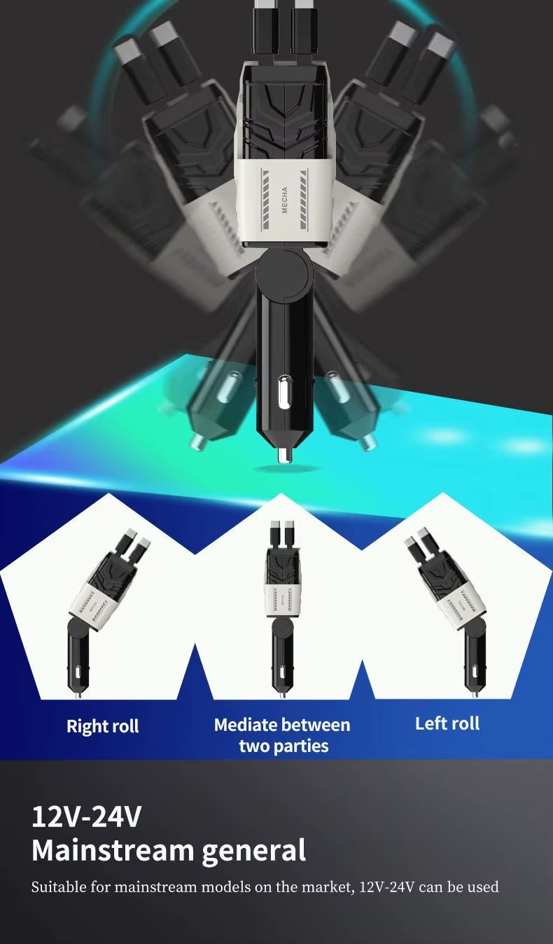 120W Super Fast Car Charger – 4-in-1 Retractable Cable Adapter