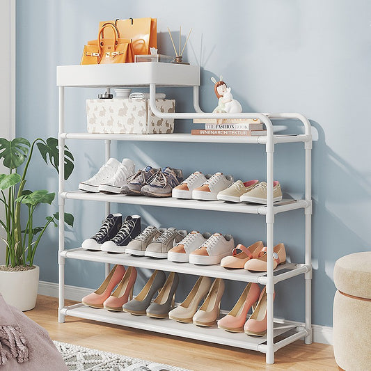 Household Organizer Cabinet 5-layer Metal Shoe Storage Shelf Rack -Black & White