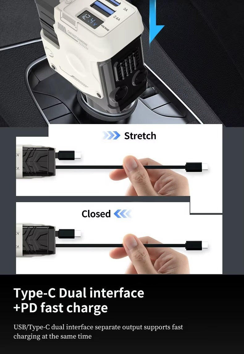 120W Super Fast Car Charger – 4-in-1 Retractable Cable Adapter