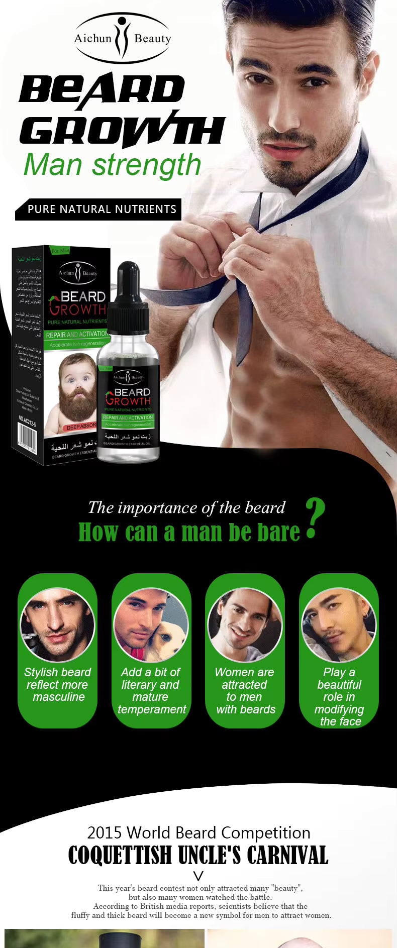 Natural Organic Bread Hair Growth Essential Bottle Beard Oil Men