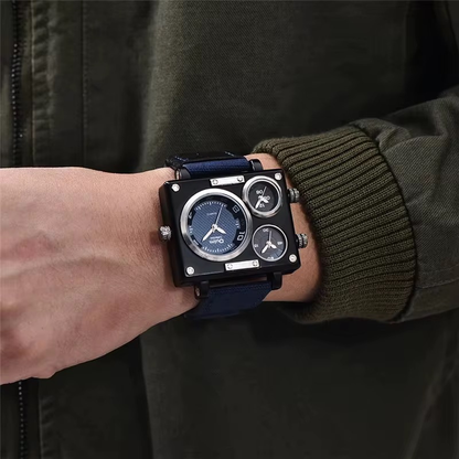 Oulm Luxury Men's Casual Watch with Large Dial Square Quartz Multi-Time Zone Military Style Custom Logo Dominant Export Design
