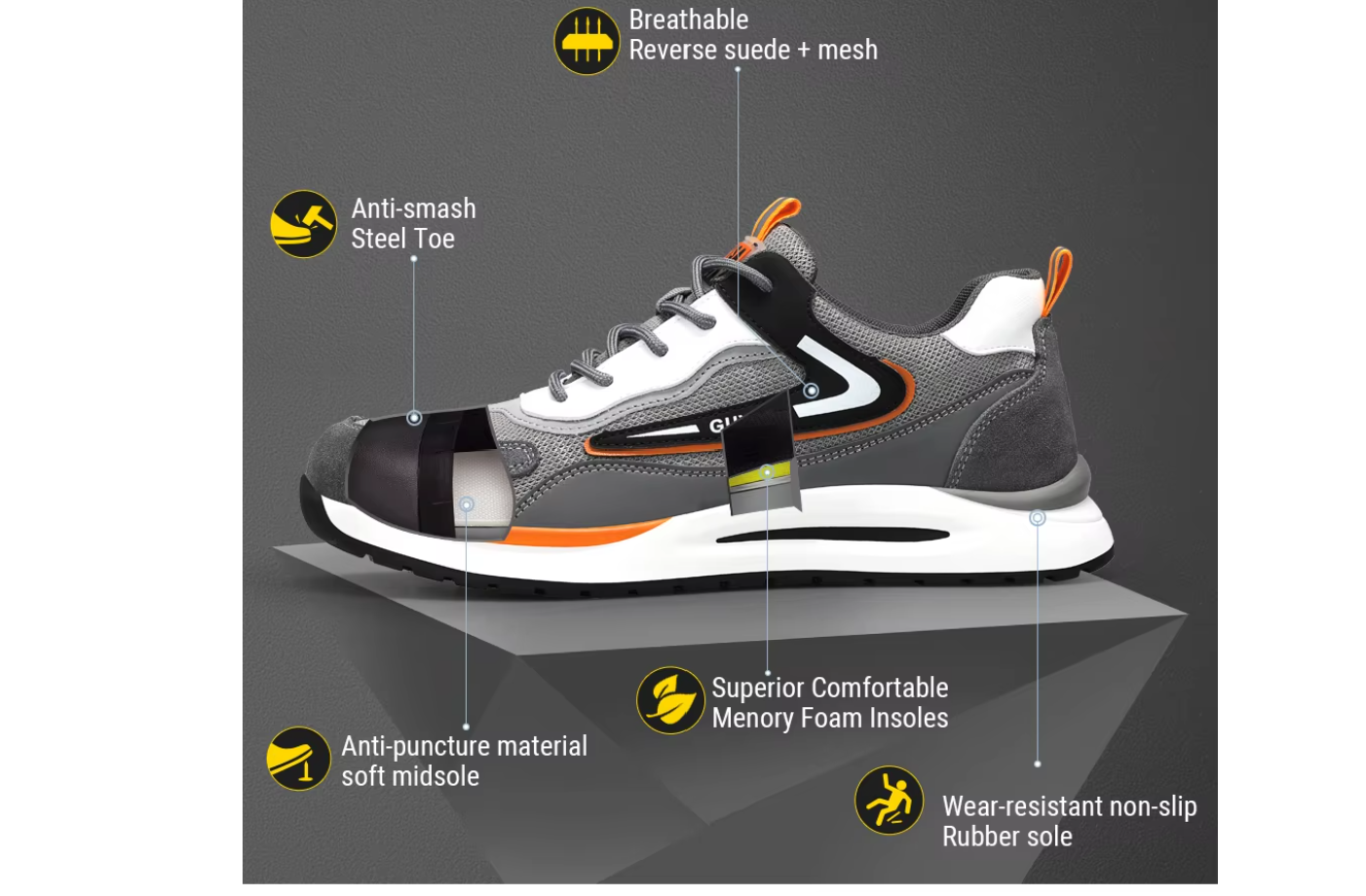 GUYISA New Casual High Quality Safety Shoes Outdoor Work Steel Toe protection Industrial Safety Shoes for Men