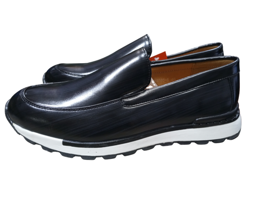 Men’s Formal Gentle Office Shoes – Classic Black with Modern White Sole