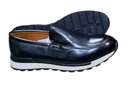 Men’s Formal Gentle Office Shoes – Classic Black with Modern White Sole